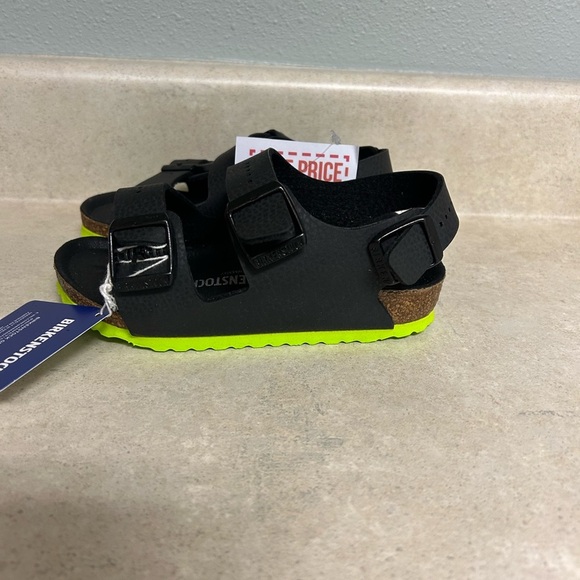 Birkenstock Kids Black and Neon Green Sandals kids size 10 - Picture 3 of 5